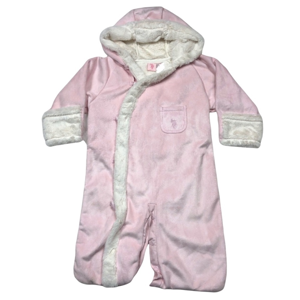 US Polo Layette Fur Lined Pink Chenille Snow Suit size 6-9 months